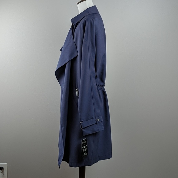 Sebby Draped Open Front Trench Coat Blue Sz M L XL - Picture 6 of 8
